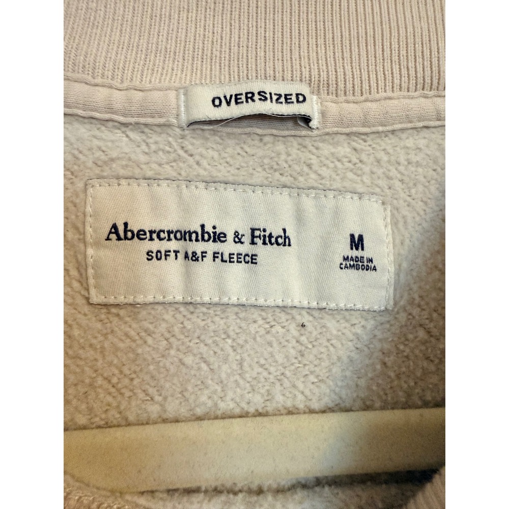 Abercrombie Fitch Mens Oversized Crewneck Sweatshirt Beige Soft Fleece Size M - Picture 3 of 4